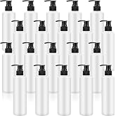 Thyle 20 Pcs Plastic Pump Dispenser Bottle 8 oz, White Bottle, Black Head | Refillable Plastic Bottles Bulk Lotion Container