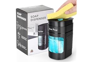 BESTSEEK Kitchen Dish Soap Dispenser with Sponge Holder, 2-in-1 Countertop Dishwashing Soap Pump Dispenser for Kitchen Sink, Useful Kitchen Gadgets (Black soap Bottle-Sponges not Included)