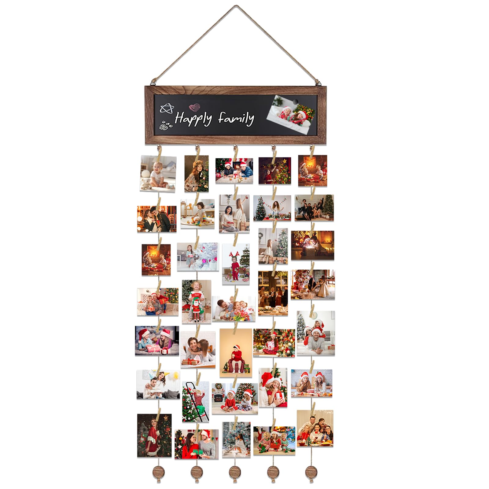 FORNORM Hanging Photo Display Board with 30 Wooden Clips and 3 Magnetic Stickers, DIY Home Decoration, Photo Wall Display Suitable for Parties, Birthdays, Gifts (A (100x40 cm))