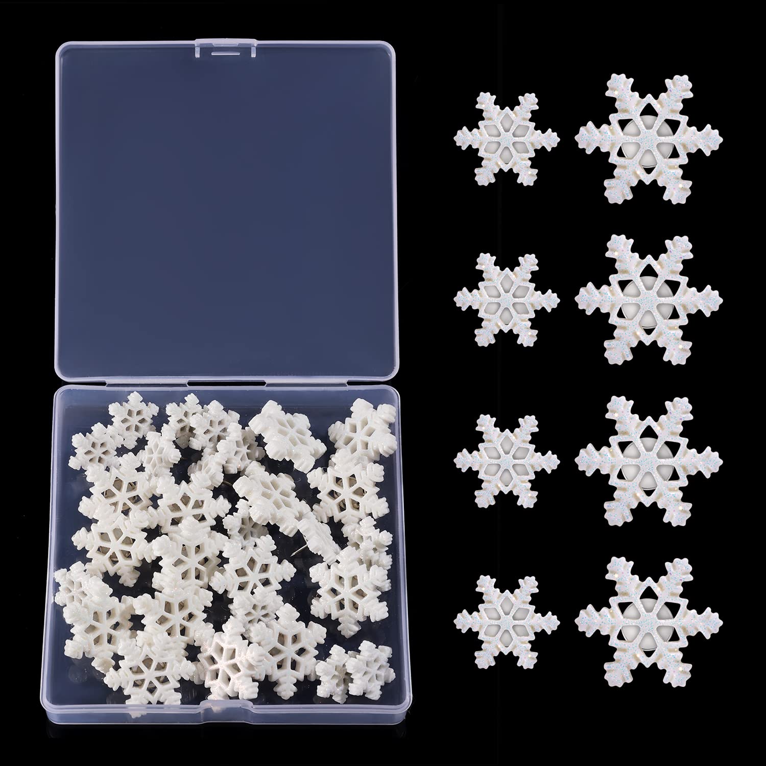 30pcs Christmas Snowflake Push Pins, White Snowflake Thumb Tacks Decorative Cork Board Tacks Snowflake Push Pins for Cork Board Bulletin Board Home Office Winter Decor