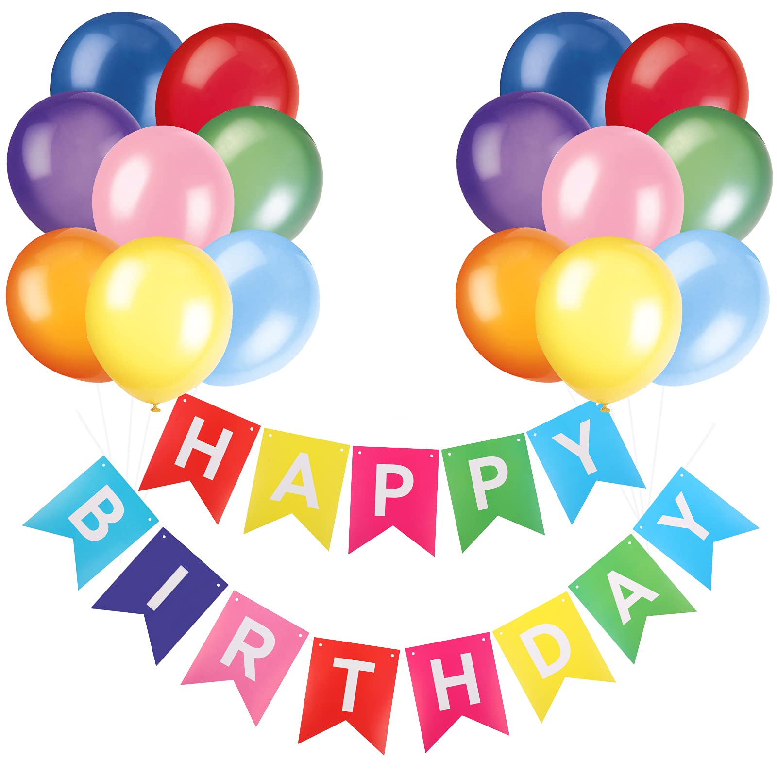 Happy Birthday Banner Bunting Party Decorations Rainbow Balloons Latex Balloon Party Banners for Boys Girls Birthday Banner Decorations