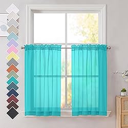OVZME Turquoise Sheer Curtains 36 inches