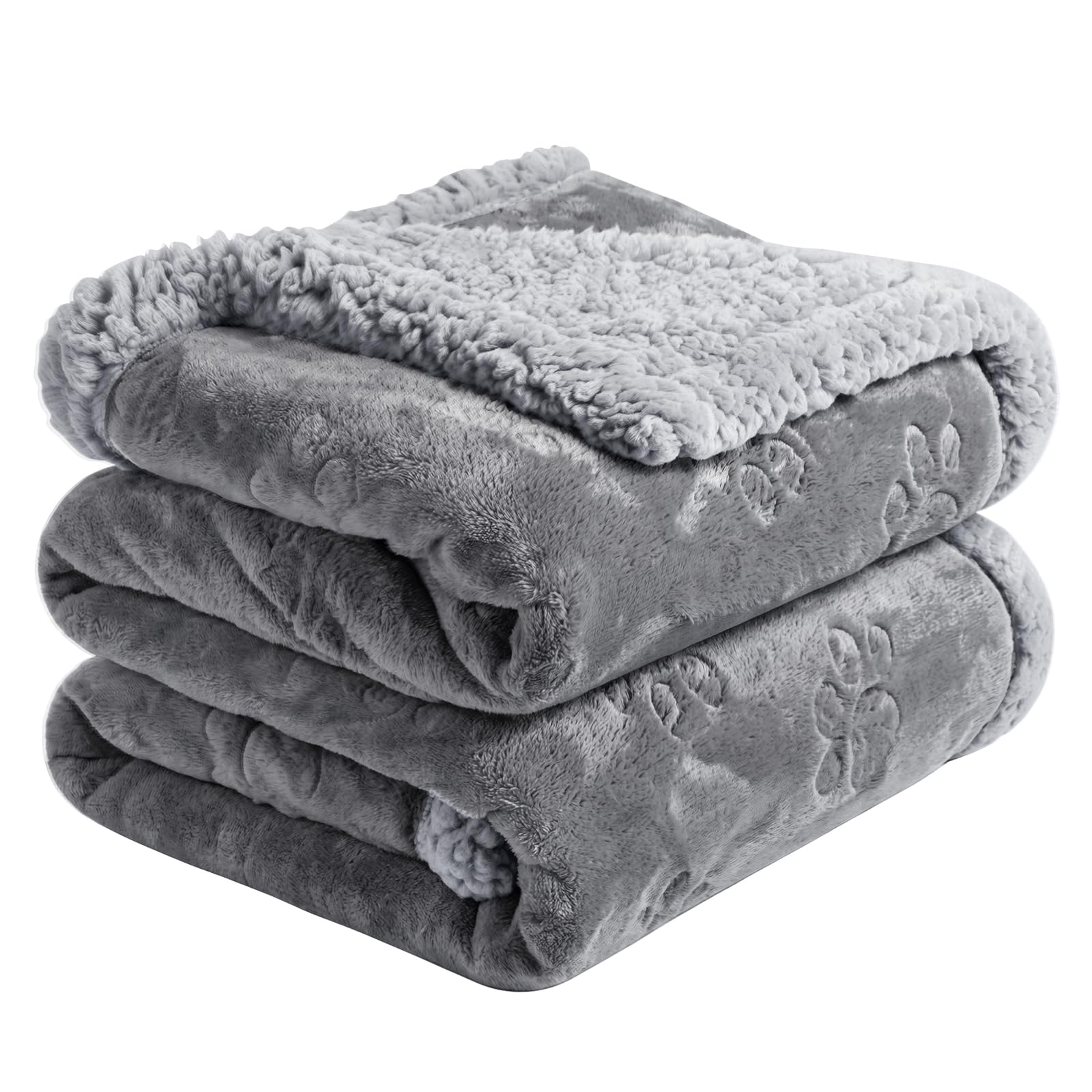 PETTOM Waterproof Dog Blanket, Sherpa Fleece Dog Blankets Washable, Pet Blanket for Small and Medium Dogs Cats, Dog Throw Protects Bed and Sofa, Cute Paw Print Pet Blanket, 100x70cm