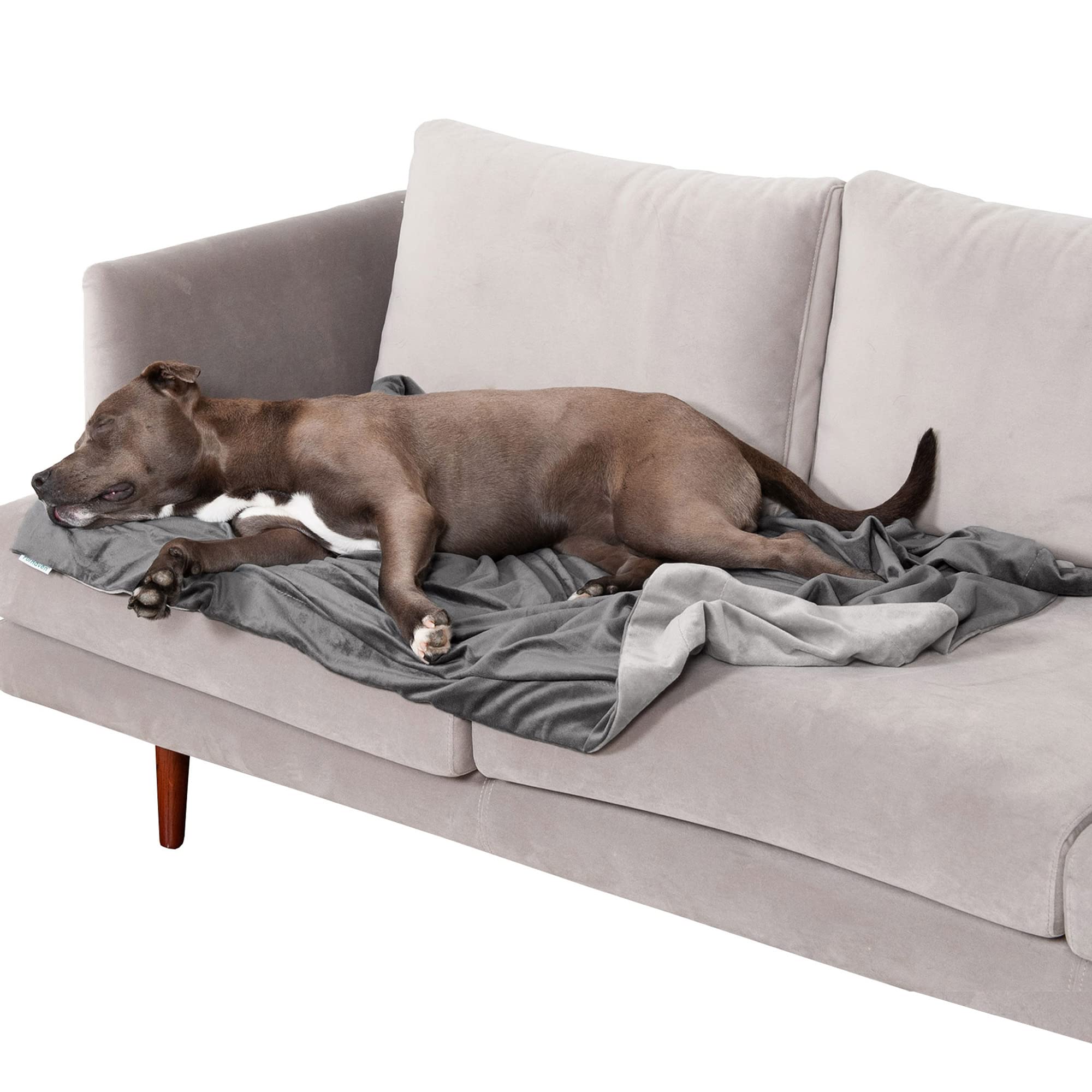 Furhaven Large Waterproof Two-Tone Luxe Velvet Dog Blanket, Washable - Granite Gray, Large