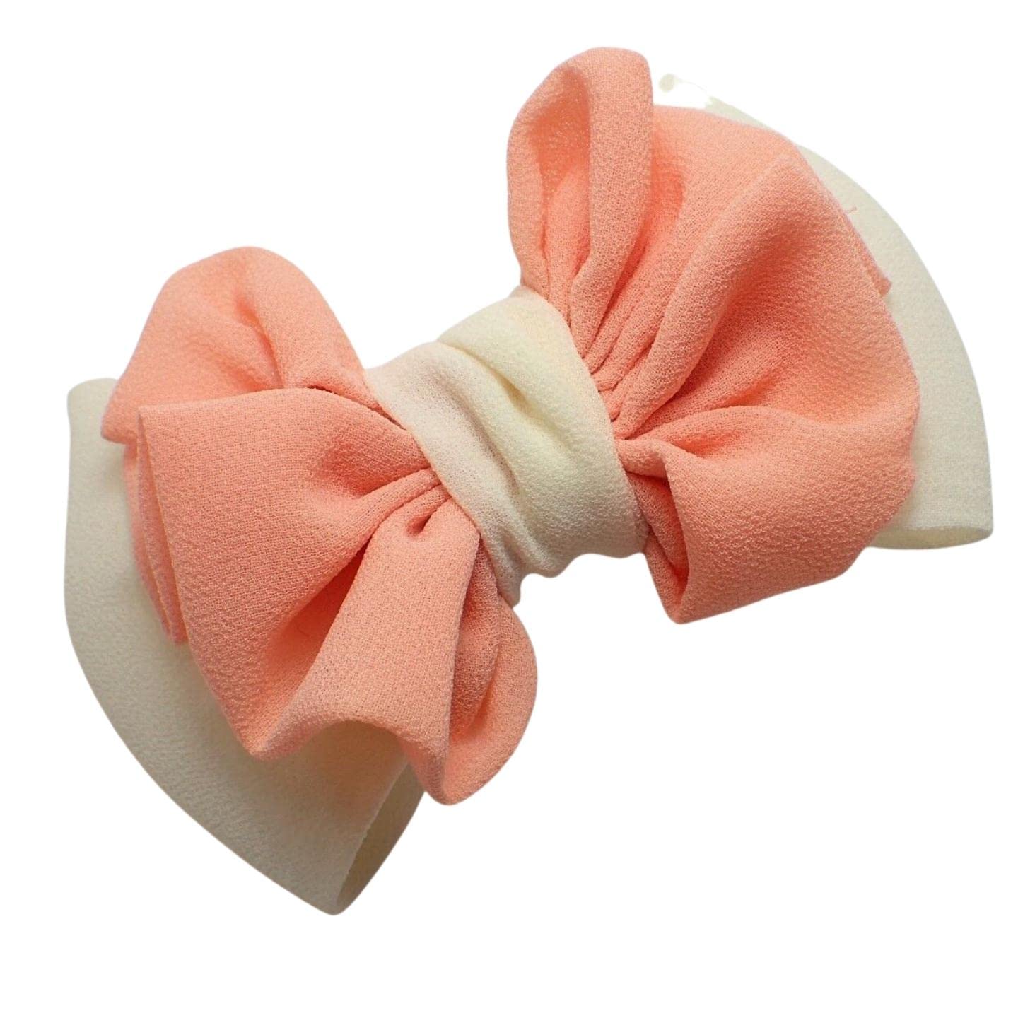 Topkids Accessories Handmade Hair Bow Vintage Luxury Beautiful Clip In Hand-Made Hair Bows Stylish Girls Women's Kids Children's Hand-Made Boutique Design (Ivory & Peach Chiffon)