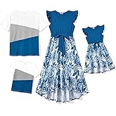 PATPAT Family Matching Outfits Summer Flutter Sleeve Mommy and Me Dresses and T-Shirts Sets Holiday Casual Family Outfits