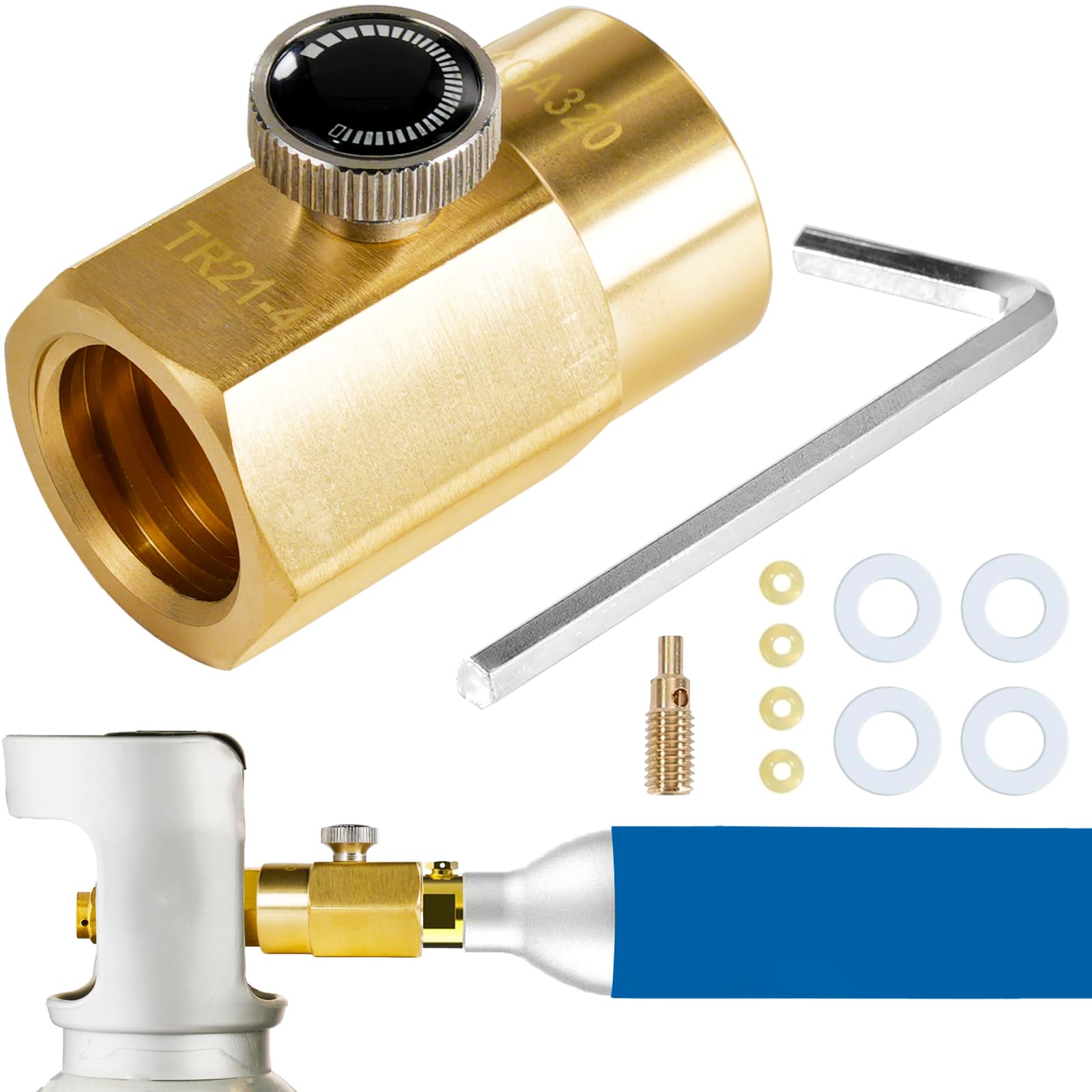 Photo 1 of GURUDAR CO2 Cylinder Refill Adapter for CGA320 CO2 Tank to Refill TR21-4 CO2 Canister, CO2 Refill Station Connector Kit Compatible with FIZZI ONE TOUCH JET Soda Maker