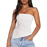 PRETTYGARDEN Tube Tops for Women Trendy Summer 2026 Asymmetrical Ruched Strapless Shirts Spring Fashion Going Out Y2K Clothes