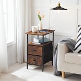 HOOBRO Narrow Bedside Table with Charging Station Rustic Brown Black EBF486KBZ01 view 4