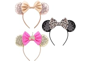 DRESHOW Mouse Ears Bow Headbands Minnie Ears Headband Glitter Party Decoration Cosplay Costume for Women