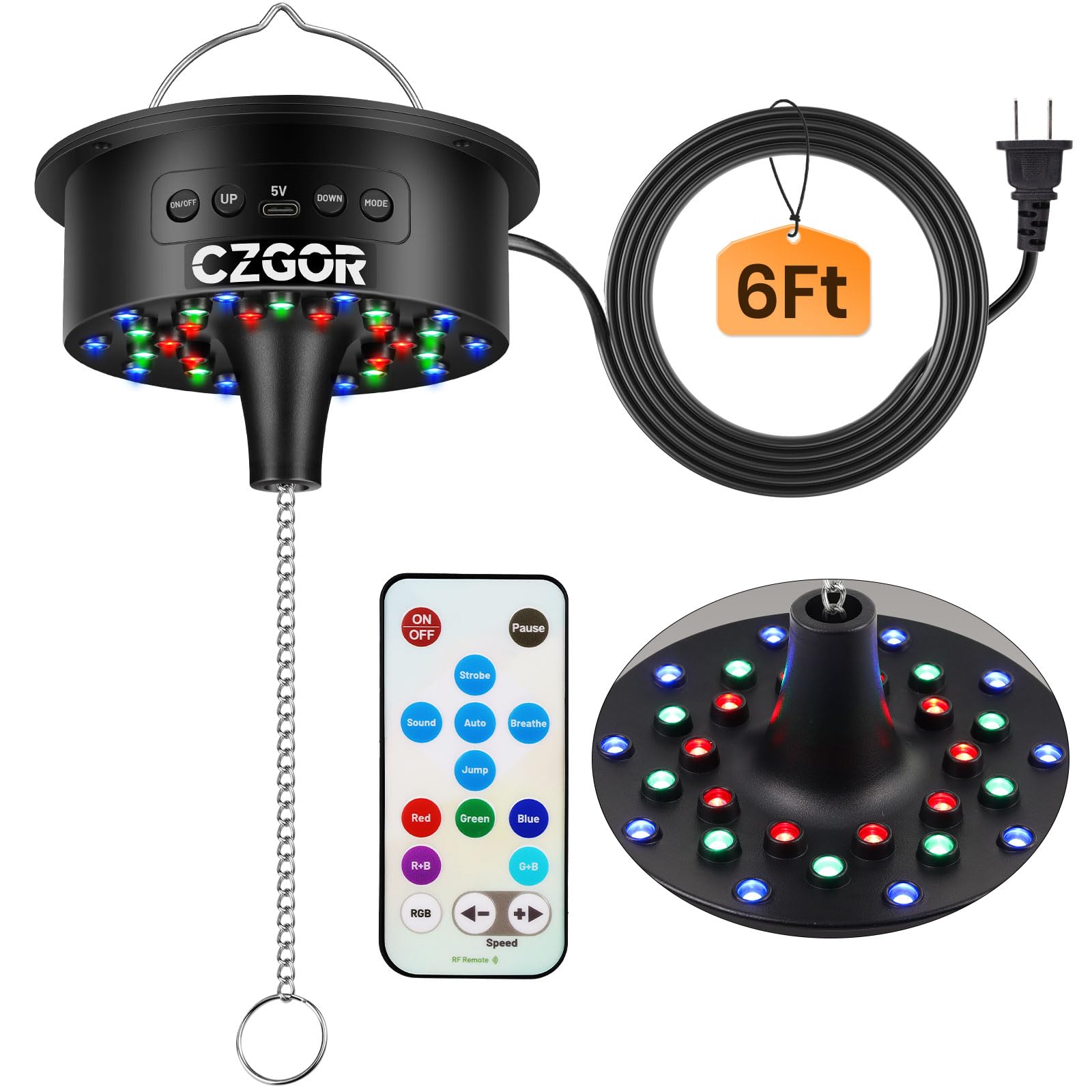 Photo 1 of Disco Ball Motor with Light with Remote, Rotating 0/3/6/9/12/15 RPM Adjustable Speed, 30 RGB LEDs Lights, Supports 4'' - 16'' Mirror Balls for DJ Party Home Bands Christmas Wedding