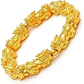 Chiorgone Feng Shui Pixiu Bracelet – Gold Plated Copper Pi Yao Wealth Bracelet for Men, Feng Shui Protection & Good Luck Charm, Adjustable Elastic String