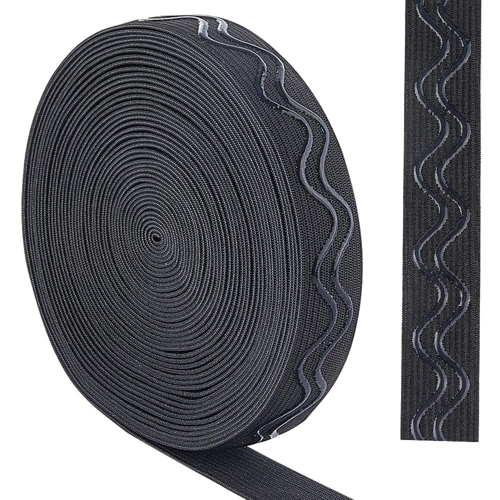 GORGECRAFT 8 Yards 20mm Wide Non-Slip Elastic Ribbon Wave Silicone Elastic Gripper Band Stretch Rubbers Elastic Belt for DIY Garment Sewing Crafts Sports Shorts Accessories, Black