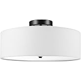 Globe Electric 60315 2-Light Flush Mount Ceiling Light, Dark Bronze Finish, White Linen Shade, Low Profile Drum Design, E26 B