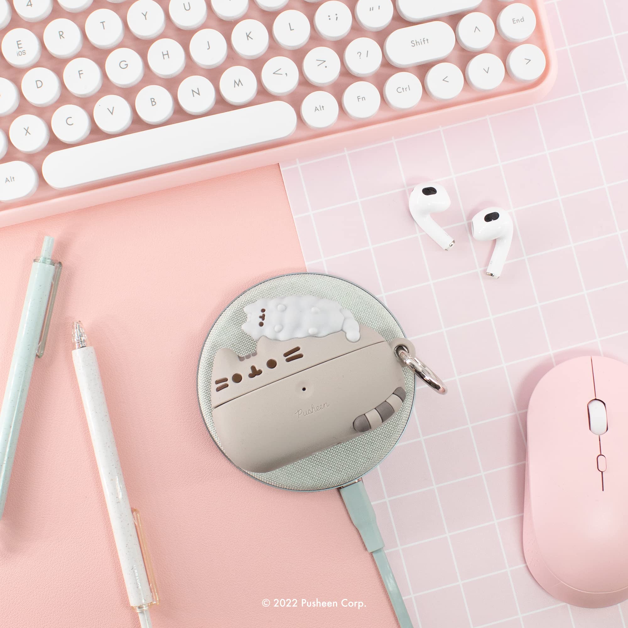 iFace x Pusheen Cute AirPods 3 Case - Silicone Protective Cover [Carabiner Clip Included] [Wireless Charging Compatible Cover] - Pusheen & Stormy
