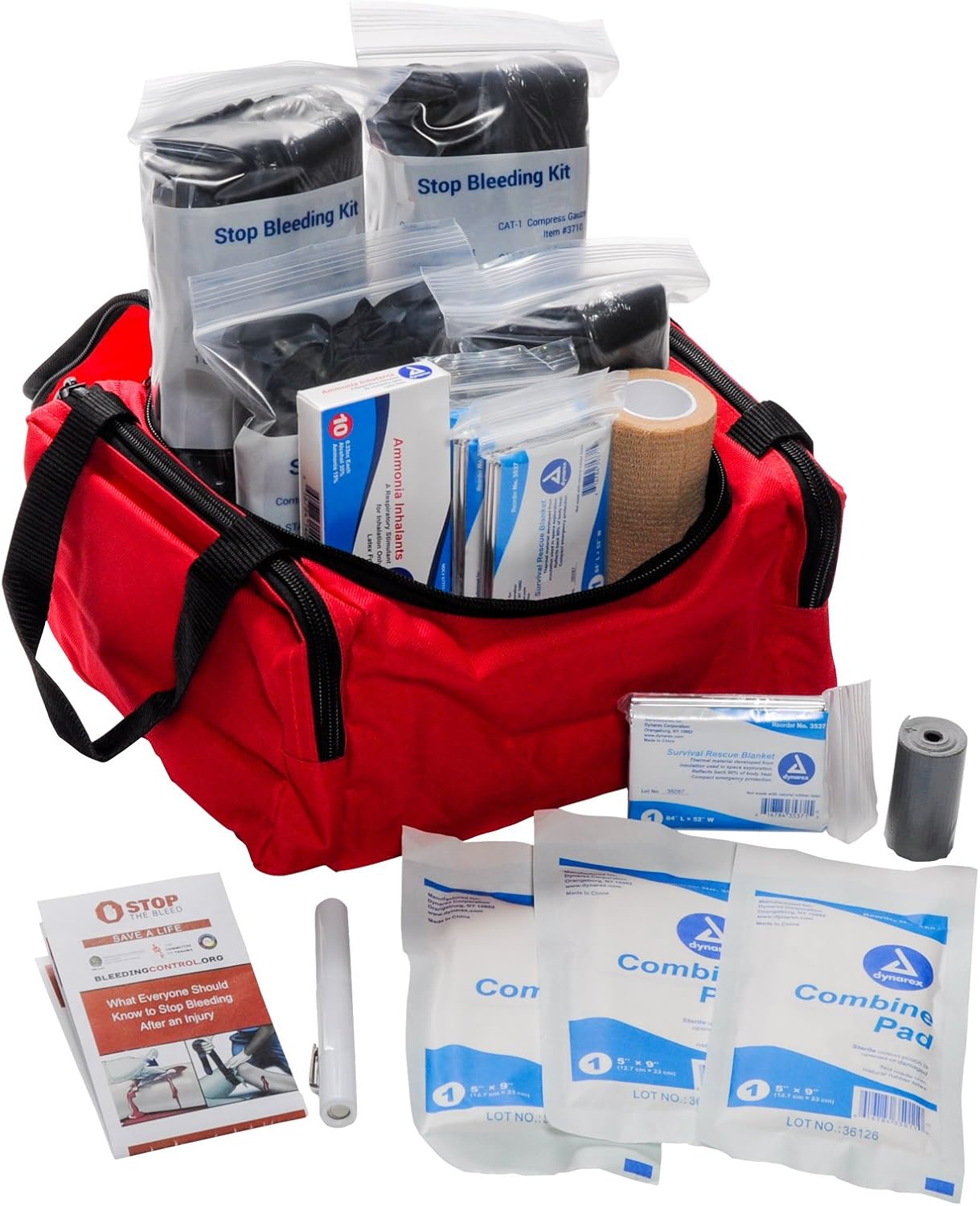 Stop The Bleed Trauma Kit 4 Pack with STAT Tourniquet Red Bag by MFASCO Health