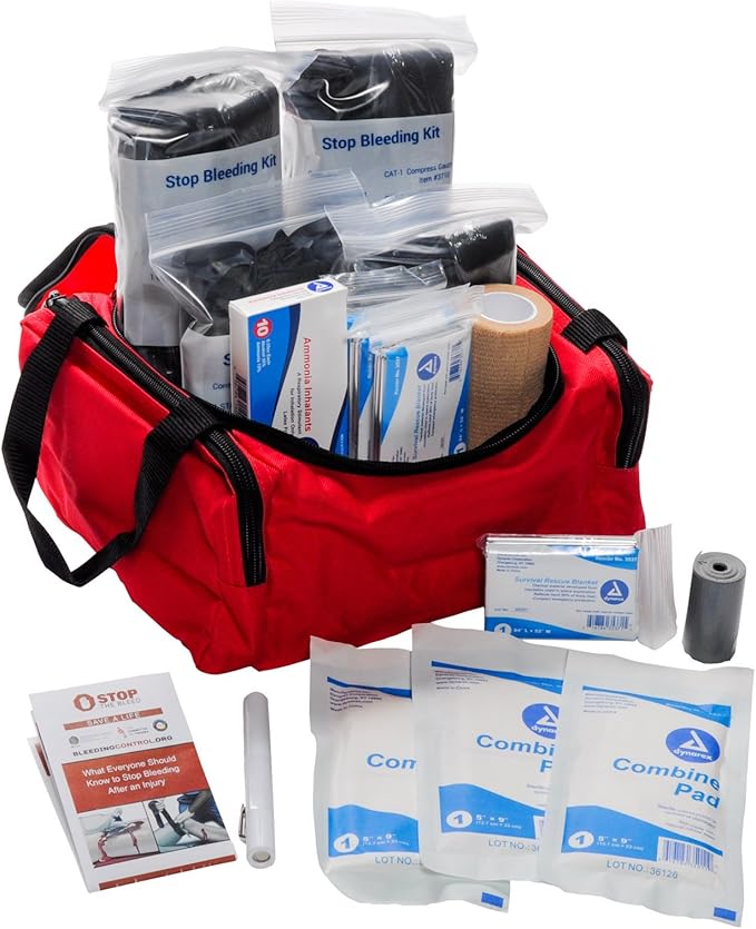 Stop The Bleed Trauma Kit 4 Pack with STAT Tourniquet Red Bag by MFASCO Health