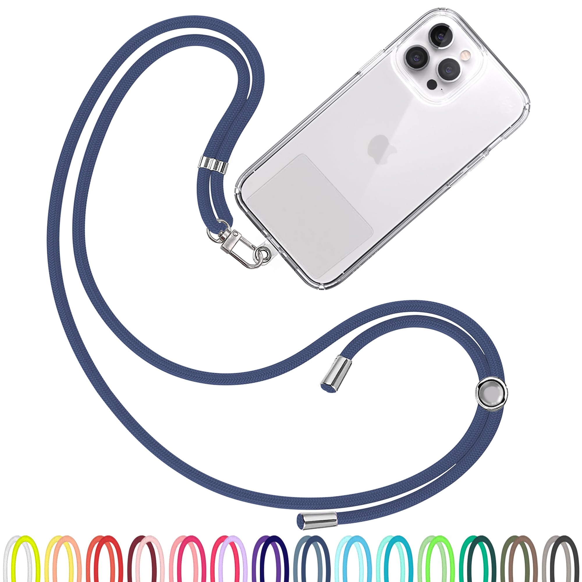 TBOC Cell Phone Lanyard [Navy Blue] - Comfortable Universal Smartphone Lanyard - Easy to Use Neck Phone Holder [Clear Patch] - Adjustable Length Phone Strap Crossbody - Fits All Mobile Phones