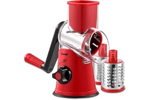 Geedel Kitchen Cheese Grater, Rotary Mandoline Vegetable Slicer with Interchangeable Blades, Easy to Use Rotary Grater Slicer