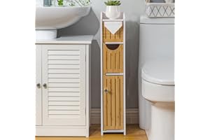 AOJEZOR Bathroom Storage Cabinet: Sideboard Buffet Cabinet,White/Bamboo