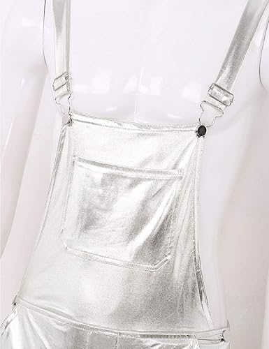 YiZYiF Men's Shiny Metallic Shorts Dungarees Suspender Hot Pants