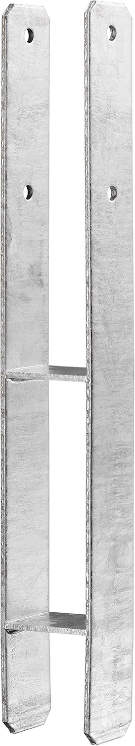 Heunert H-Pfostenträger H-Anker feuerverzinkt mit CE Zeichen inkl. Schraubenset für Carport Zaun Sichtschutz uvm. (101 x 600 x 6 mm)