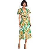 Maggy London Womens Wrap Flare Midi Dress