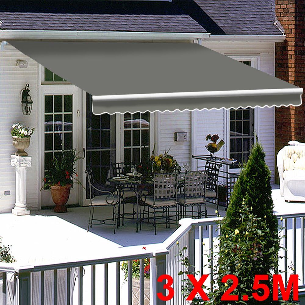 Greenbay Grey DIY Manual Patio Awning, Retractable Gazebo Outdoor