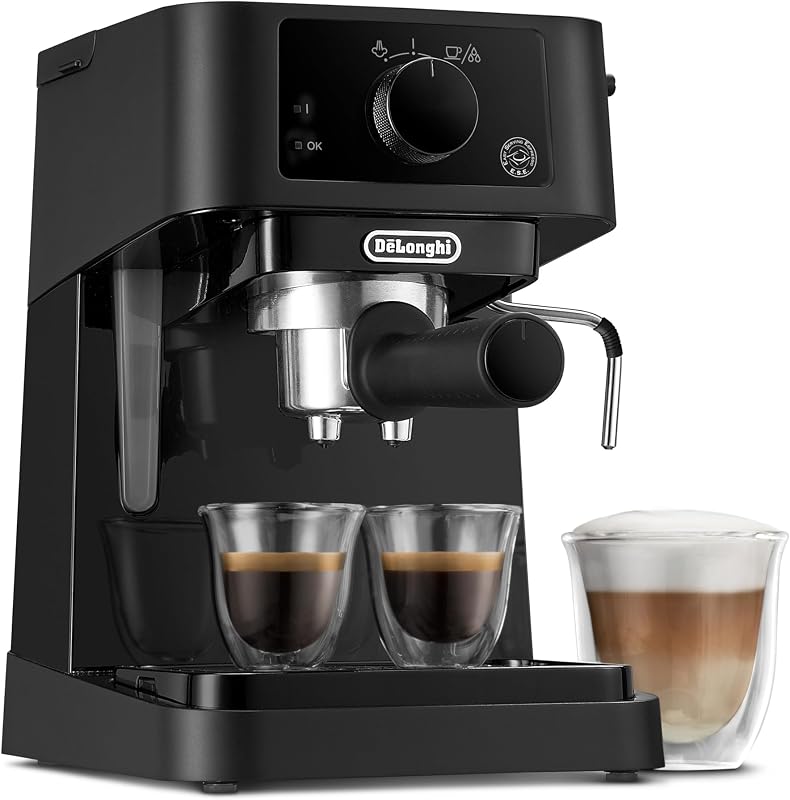 Stilosa EC235.BK Macchina manuale da Caffè Espresso e Cappuccino, Caffè in Polvere o in Cialde E.S.E., Montalatte classico per Cappuccini, serbatoio 1L, 1100W, Caldaia Acciaio Inox, Nero
