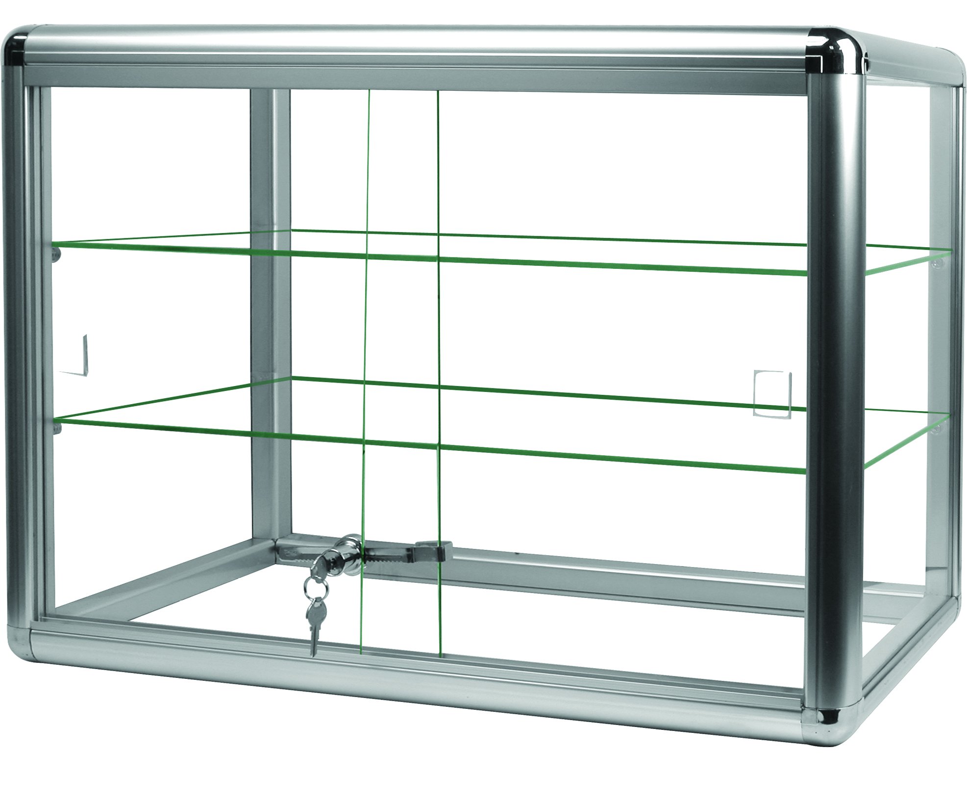 Elegant Silver Anodized Aluminum Display Table Top Tempered Glass Show