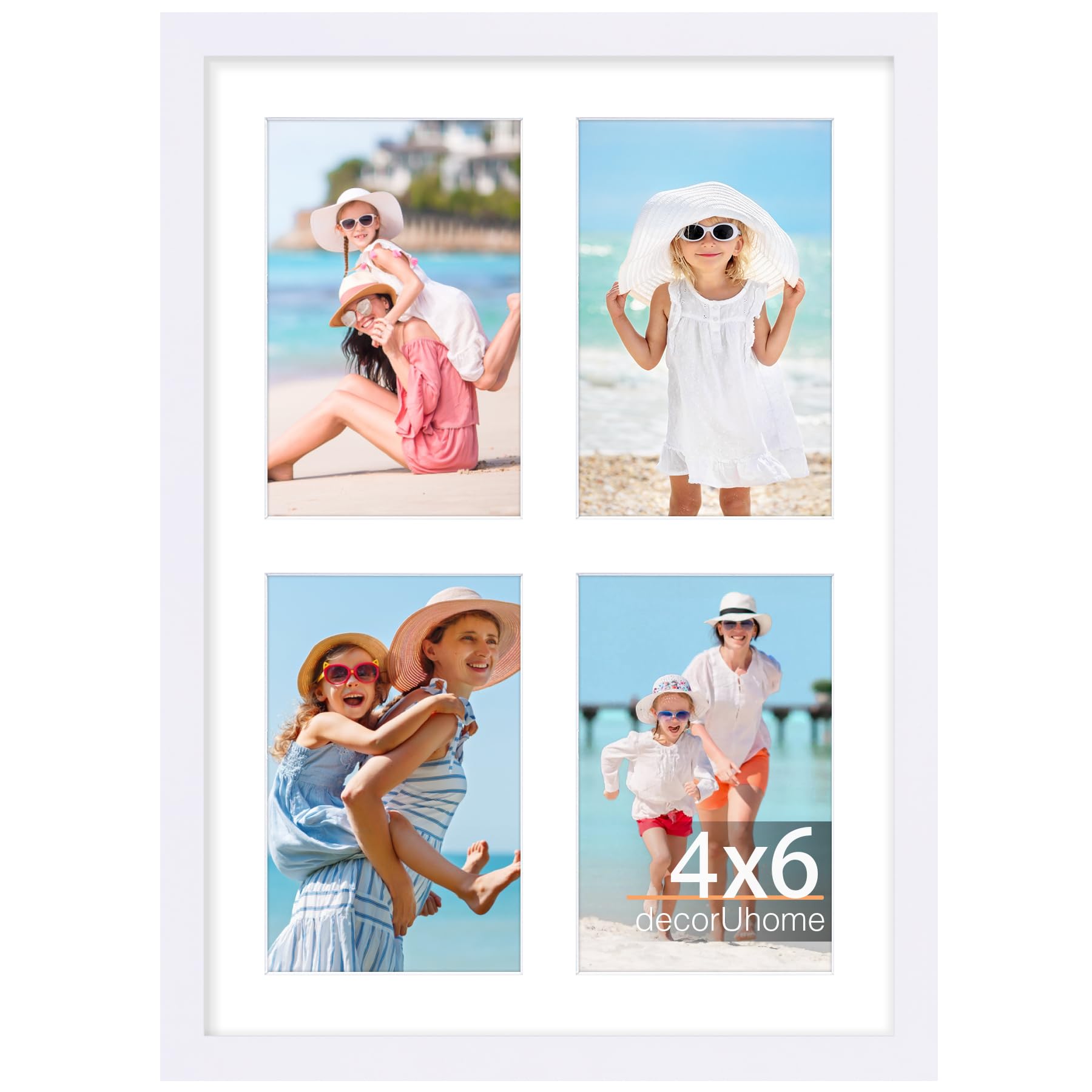 Photo 1 of decorUhome 10x14 Picture Frames Collage Wall Decor, Display 4Pcs 4x6 Photos with Mat or 1Pcs 10x14 Unmatted, 4 4x6 Collage Picture Frames for Wall Mounting, White
