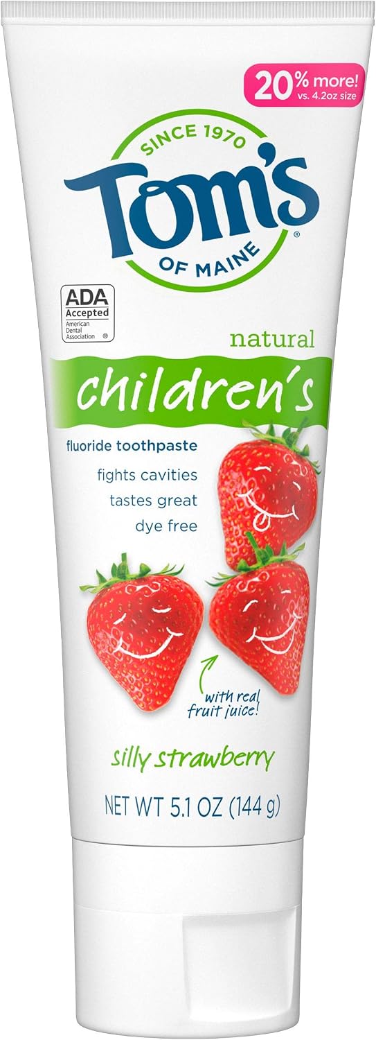 Tom's of Maine Silly Strawberry Children's Anticavity Toothpaste, 144g (5.1oz), 144 g (Pack of 1)
