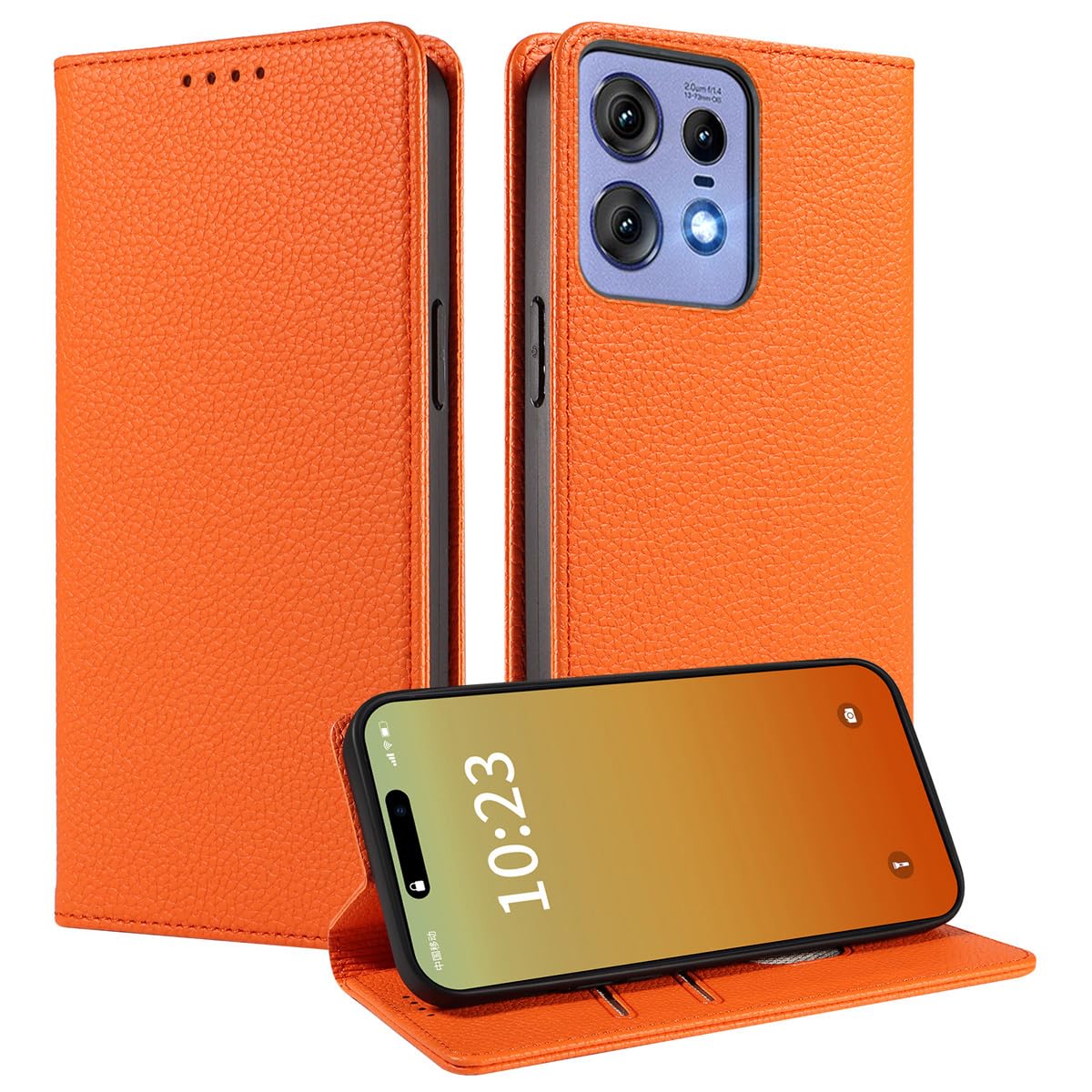 MOJIA Premium PU Leather Wallet Case Flip Phone Cover, Card Holder Multifunctional Case for Motorola Edge 50 Pro. Orange — image 1