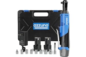 AZZUNO 3/8" Electric Ratchet Wrench Set 30 Ft-lbs Cordless Ratchet Wrench 300 RPM Power Ratchet Tool Kit with 2 x 2000mAh Lithium-Ion Battery, Fast Charger, 7 Sockets and 3" Extension Bar