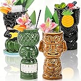 Goaste 4 Pack Ceramic Tiki Mugs, Large Hawaiian Tiki Glasses, Exotic Zombie Drinking Tumbler Cups, Tiki Bar Professional Barware for Cocktail, Mai Tai, Whiskey, Rum, Vodka, Party Decorations