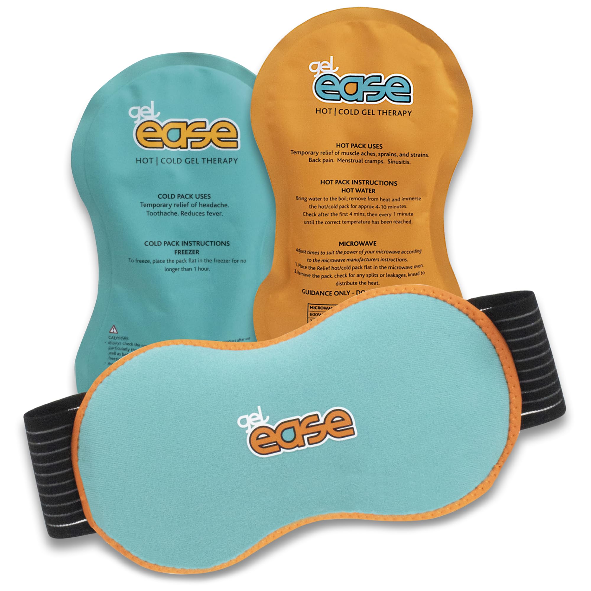 GelEase Reusable Hot and Cold Compress for Injuries, Lightweight Reusable with Flexible Strap for Arms, Legs, Knees & Shoulders, Therapeutic Pain Relief for Joints and Muscles Pack of 2, 26.5cm x 14cm