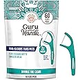 GuruNanda Dual Slickers Floss Picks - Double Threaded Dyneema Dental Floss with Foldable Toothpick for Effective Plaque Removal - Unflavored- 60 Ct