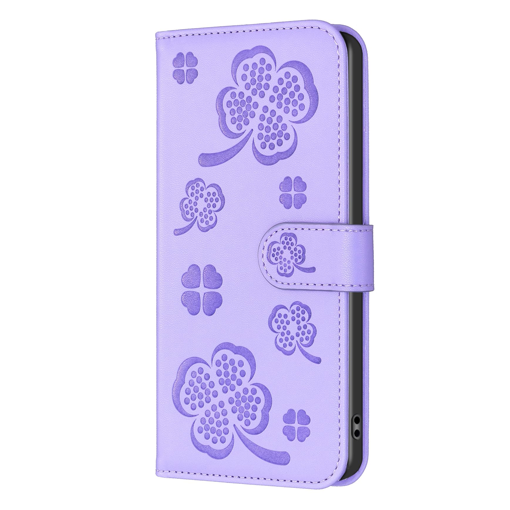 Thoankj Nokia C32 Case Flower Clover Shockproof PU Leather Slim Flip Wallet Phone Cover for Women Girls with Card Holder Stand Magnetic Folio Protective Case for Nokia C32 Purple