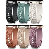 SNBLK 6 Pack Floral Engraved Bands Compatible with Samsung Galaxy Watch 7 Band 6 5 4 Active 2 FE 40mm 44mm/Watch 6/4 Classic/5 Pro/3, 20mm Cute Flower Silicone Sport Strap for Samsung Watch Bands Women