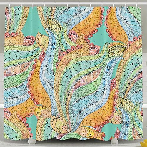 ZiXia Abstract Seamless Texture Watercolor Bathroom Decor White Bath Curtain 6072inch Polyester Artwork Print
