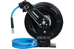 RELHOST Retractable Air Hose Reel, 50ft x 3/8in Hybrid Air Hose with 300PSI Max Pressure, Auto-Rewind Heavy Duty Compressor Reel with Ceiling/Wall Mount for Garage, Workshop & Home Studio