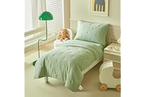 DuShow Green 4 Piece Toddler Bedding Set for Boys Girls,Embroidery Microfiber Crib Bed Sheets Set Soft Boho Comforter Set Bed in a Bag,Include Quilted Comforter,Flat Sheet,Fitted Sheet,Pillowcase