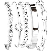 Gokeey Gold Bracelets Set for Women Non Tarnish, 14K Gold Plated Sterling Silver Chunky Cuff Bracelet Stackable Gold Bangles Bracelet for Women Trendy Fashion Accessories Tie Knot Cuban Rope Paperclip Beaded Bracelet Stack Jewelry Valentines Day Gifts