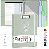BVSSX 3 Ring Binder with Clipboard,1 Inch Binders with Notepad&5 Dividers with Pockets, Labels,PU Clipboards for School Office(Green Tulip,Letter Size)