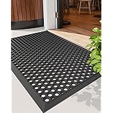 DEXI Front Door Mat 24x36, Non Slip Rubber Doormat Outside Entrance, Heavy Duty Waterproof Drainage Entry Mats, Low Profile Dirt Trapper for Patio Entryway, Black