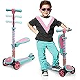 Kick Scooters for Kids Ages 3-5 (Suitable for 2-12 Year Old) Adjustable Height Foldable Scooter Removable Seat, 3 LED Light Wheels, Rear Brake, Wide Standing Board, Outdoor Activities for Boys/Girls