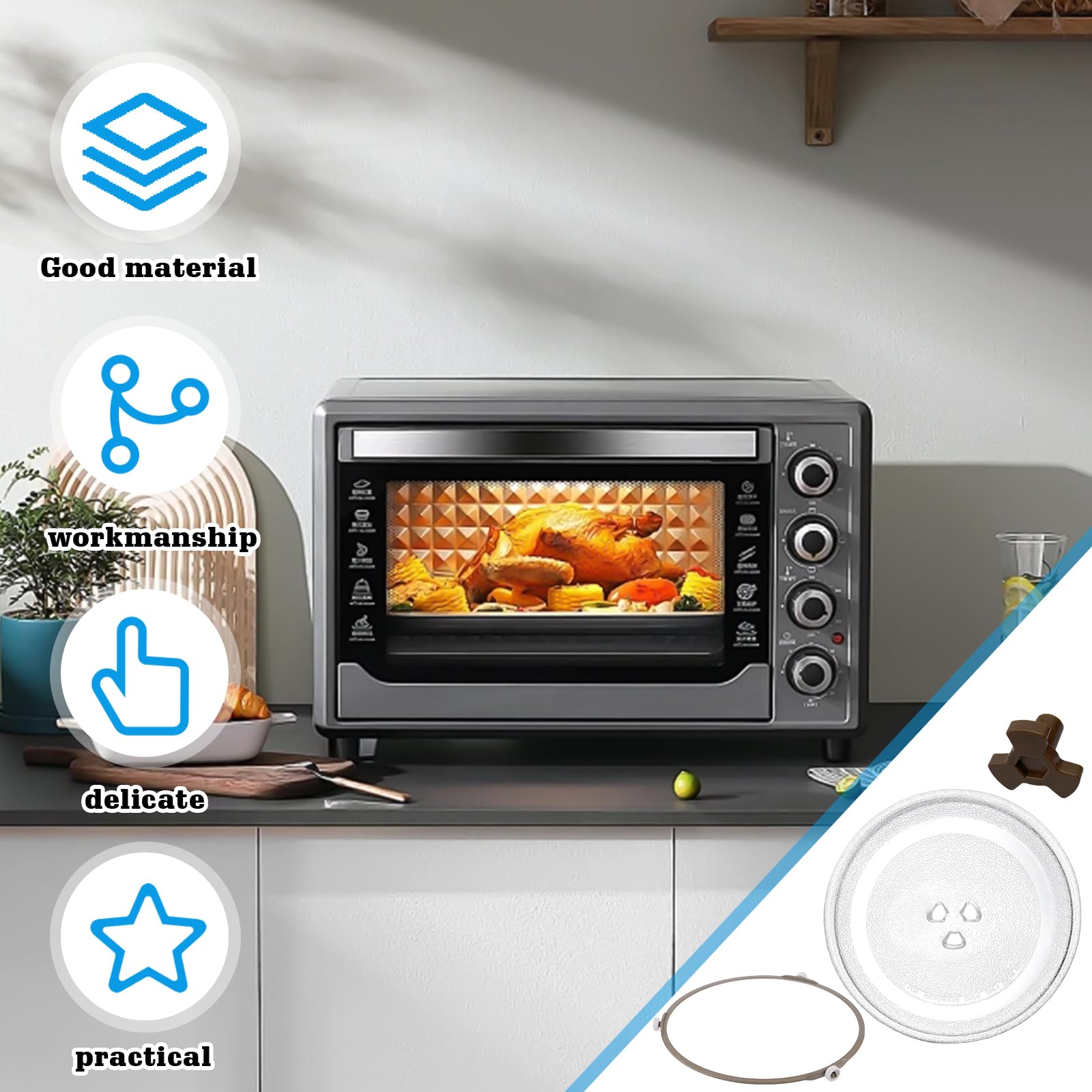 WIYETY Universal Drehteller für Mikrowelle Mikrowellenteller Glas Glasdrehteller mit TellerhalterMikrowelle, MikrowelleGlasplatte Drehteller Drehscheibe Teller Glasteller für Mikrowellen (Round frame) 5