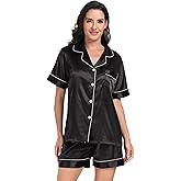 Super Shopping-zone Women's Satin Pajama Set Silk Pjs Button Down Pajamas Short Sleeve Sleepwear Lounge Set