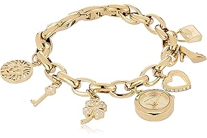 Anne Klein Women's Premium Crystal Accented Gold-Tone Charm Bracelet Watch, 10/7604CHRM