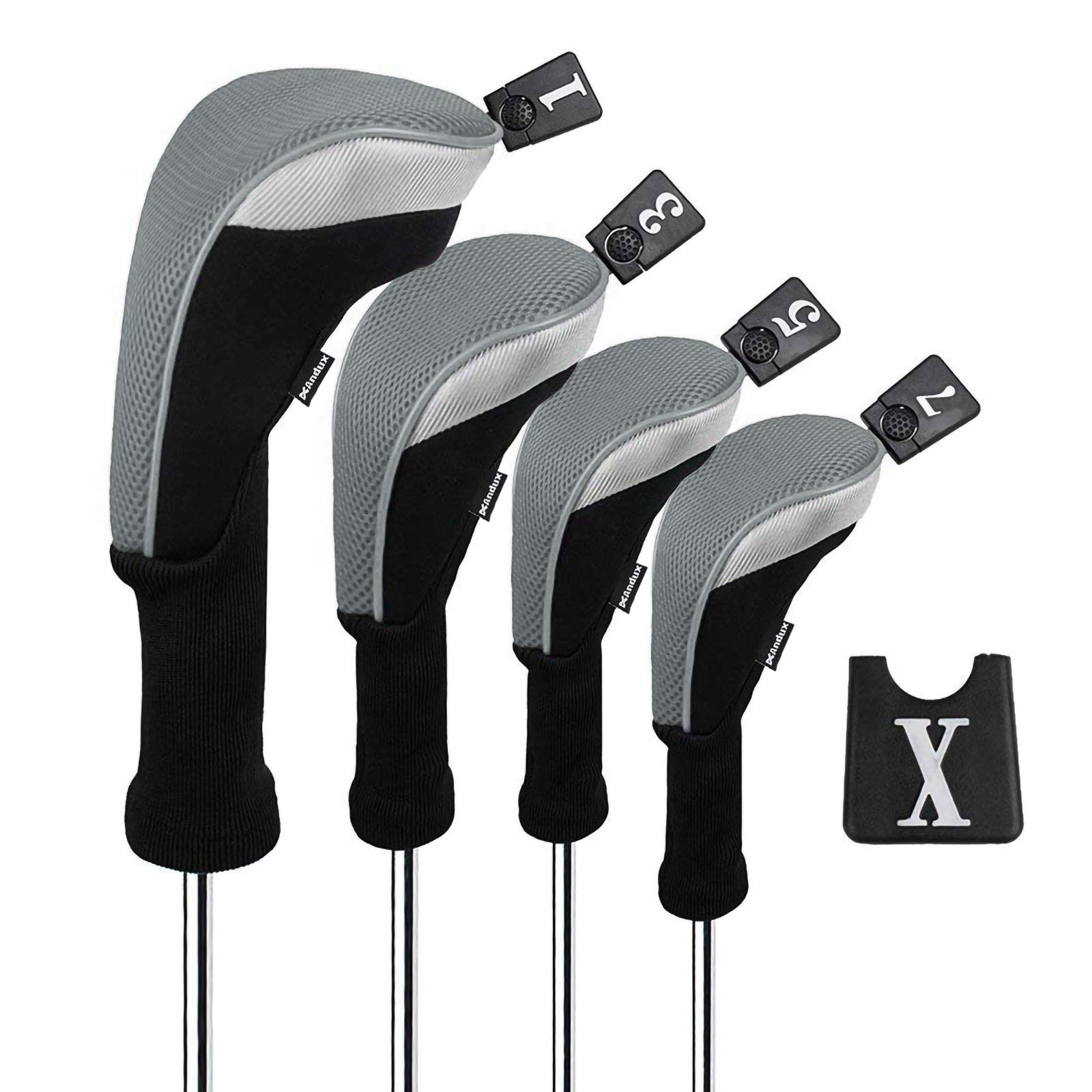 Andux 4pcs/Set Golf Fairway Wood Club Head Covers 460cc Driver with Long Neck Grey — image 1